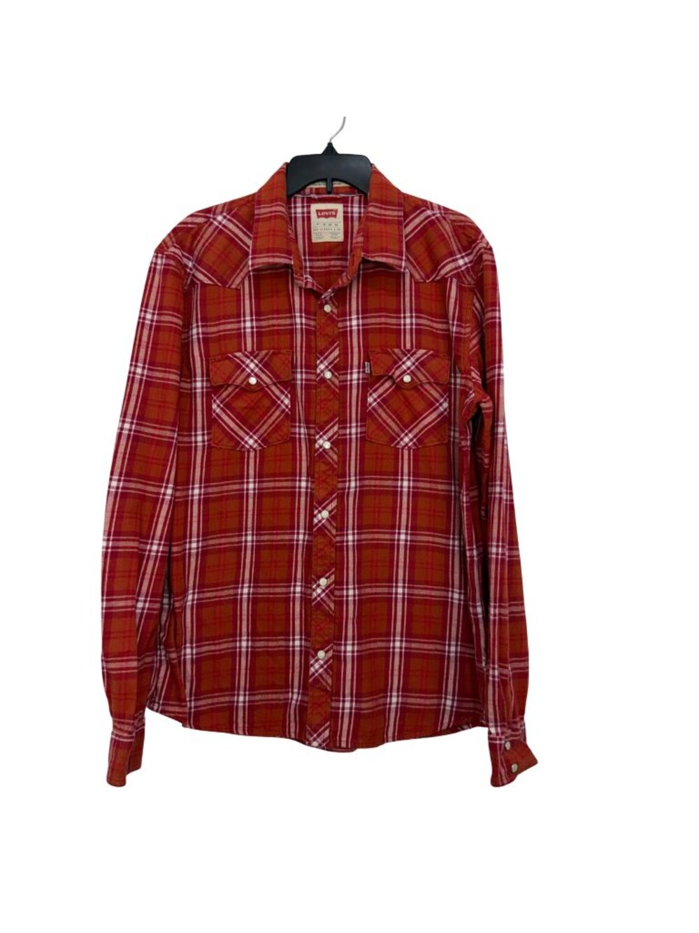 Levis Mens Red Plaid Western Snap Button Shirt Size XL Modern Fit Long Sleeve